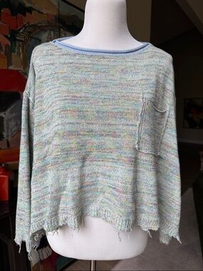Free People Multicolor Pastel Scoop Neck Knit Sweater
